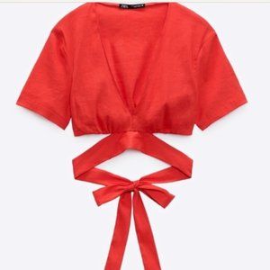 ZARA: Coral Tie Crop Top